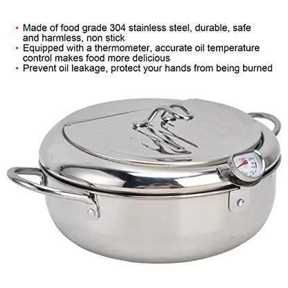 ✨Stainless Steel Frying Pot with Thermometer and Oil Drip Drainer Rack🎉