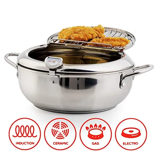 ✨Stainless Steel Frying Pot with Thermometer and Oil Drip Drainer Rack🎉