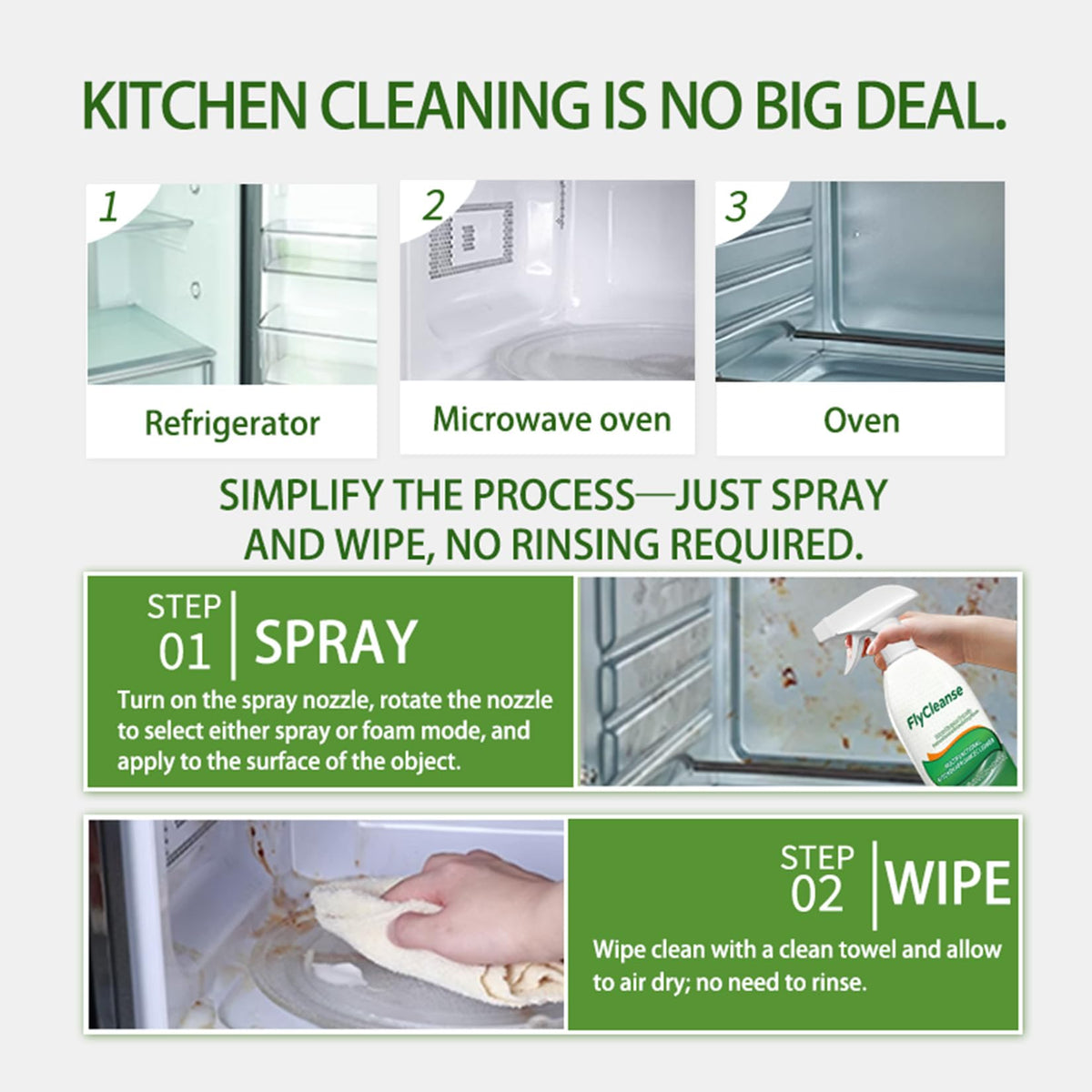 ✨FlyCleanse Natural Enzyme Kitchen Degreaser Spray, Multi‑Purpose Stain & Odor Remover