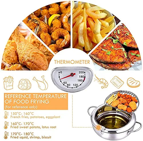 ✨Stainless Steel Frying Pot with Thermometer and Oil Drip Drainer Rack🎉