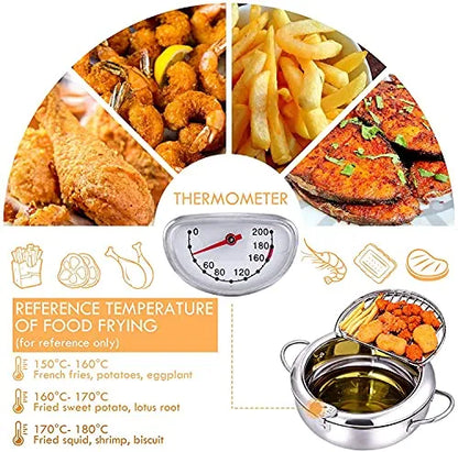 ✨Stainless Steel Frying Pot with Thermometer and Oil Drip Drainer Rack🎉