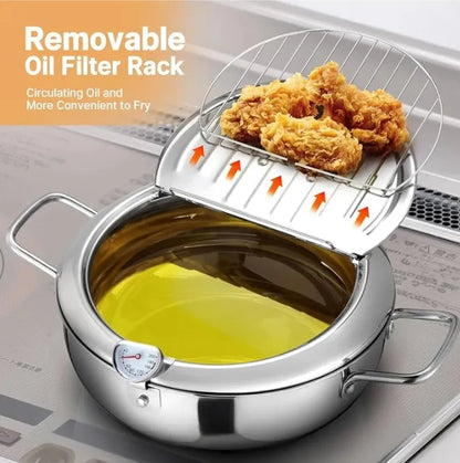 ✨Stainless Steel Frying Pot with Thermometer and Oil Drip Drainer Rack🎉
