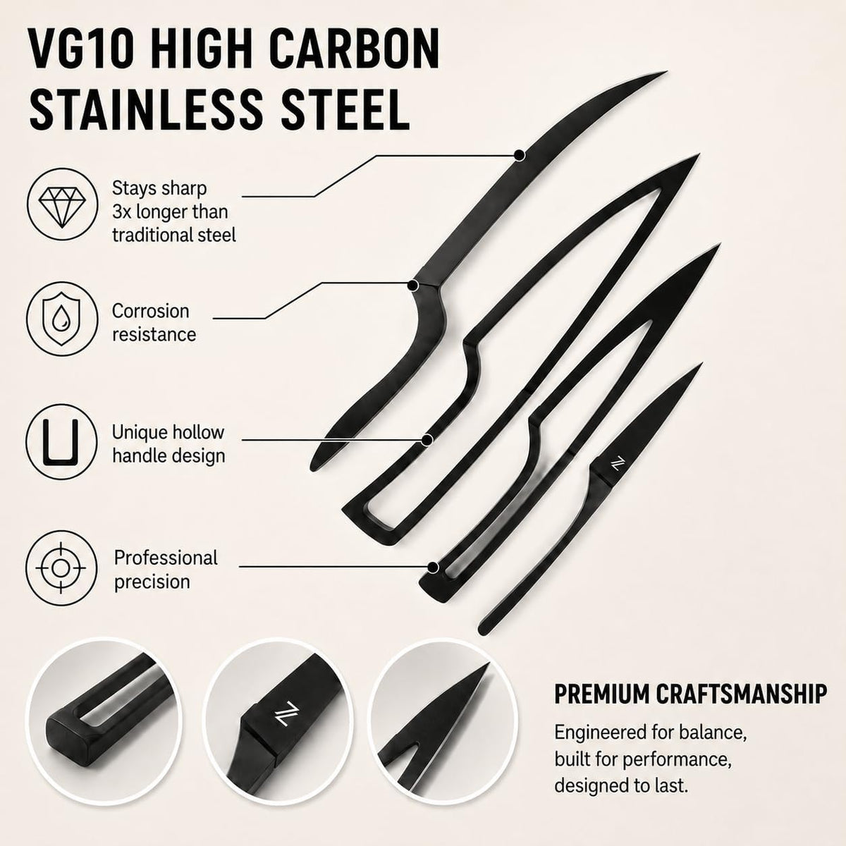 ✨Magnetic Kitchen Knife Set – 4 Piece High Carbon Stainless Steel Kitchen Knives🔪