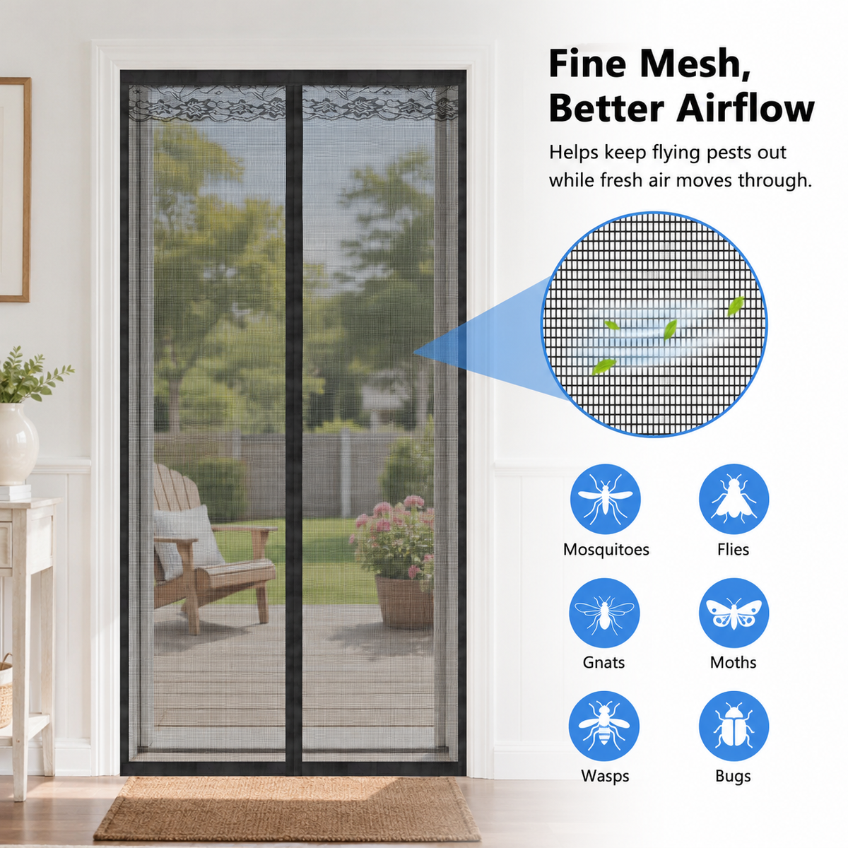 ✨Magnetic Mesh Screen Door, Hands-Free Self-Closing Door Screen with Strong Magnets