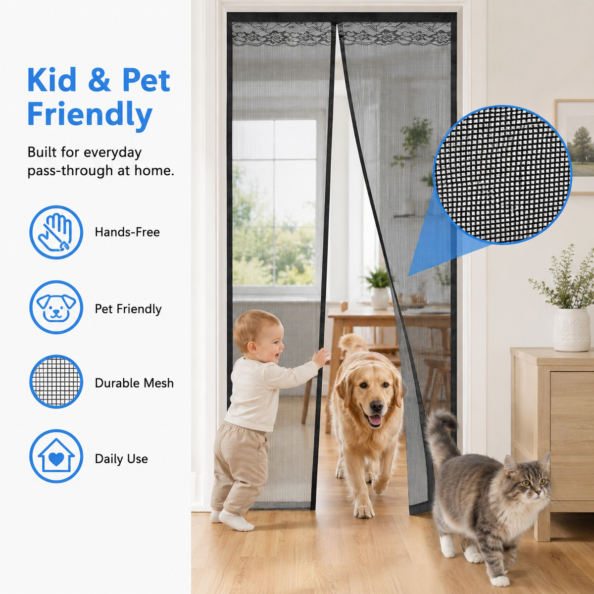✨Magnetic Mesh Screen Door, Hands-Free Self-Closing Door Screen with Strong Magnets