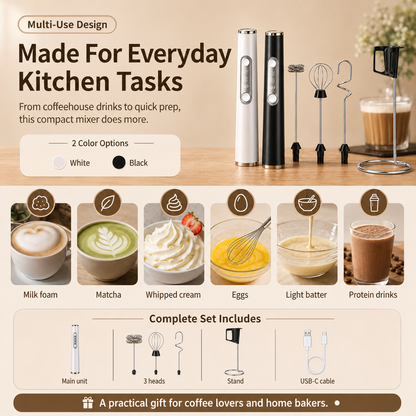 ✨3-in-1 Rechargeable Milk Frother & Mini Mixer