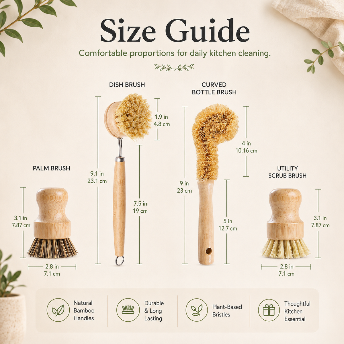 ✨Bamboo Kitchen Dish Scrubber Brush Set for Cleaning Dishes,Sink, Cast Iron Pan/Pot