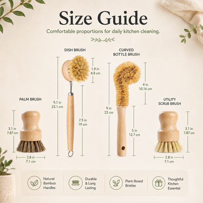 ✨Bamboo Kitchen Dish Scrubber Brush Set for Cleaning Dishes,Sink, Cast Iron Pan/Pot