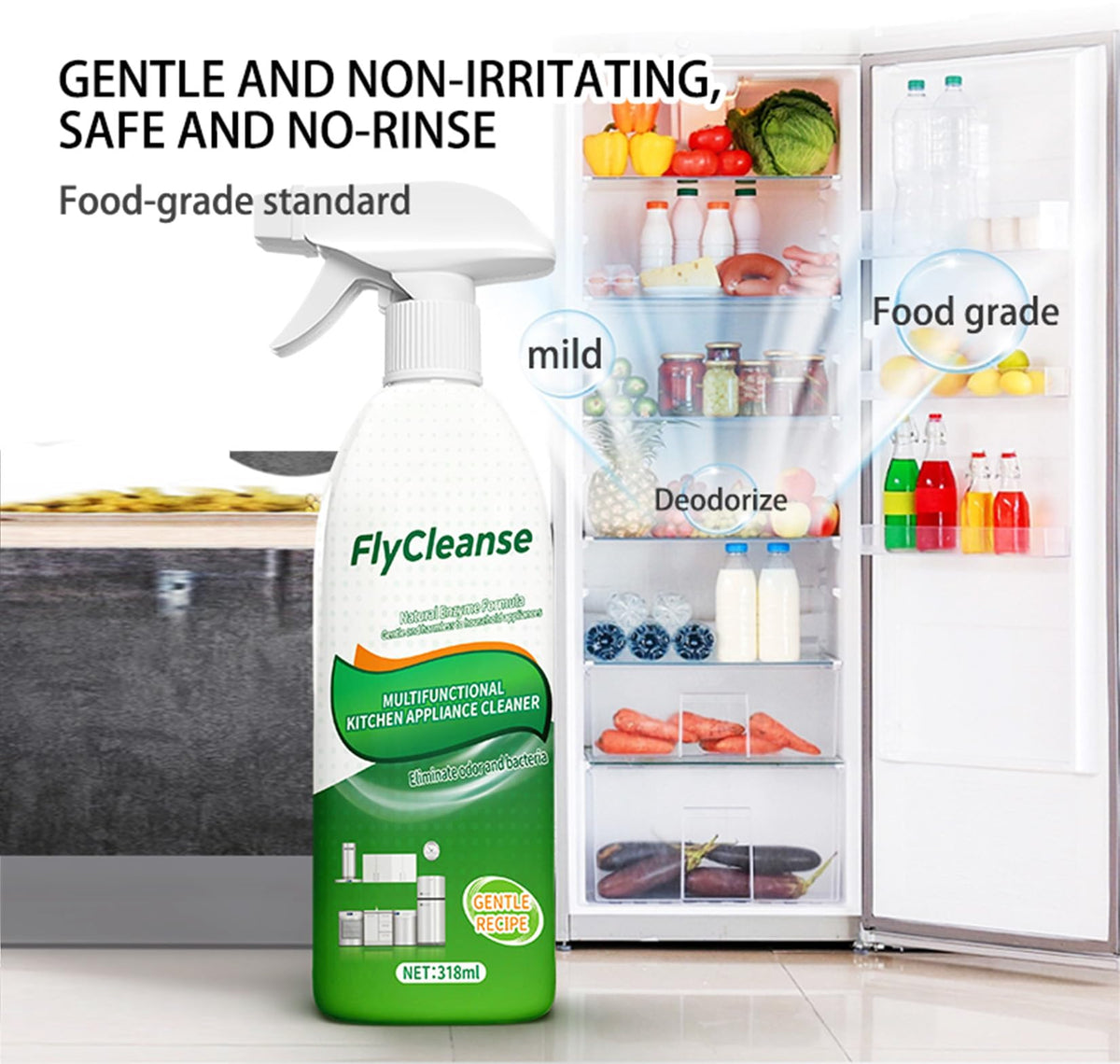✨FlyCleanse Natural Enzyme Kitchen Degreaser Spray, Multi‑Purpose Stain & Odor Remover