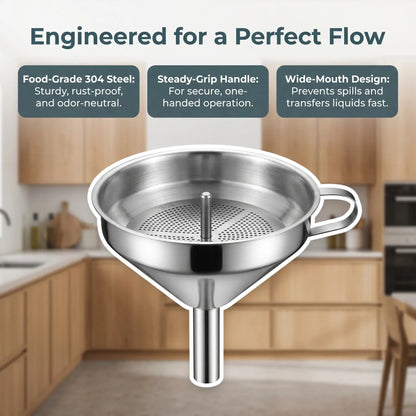 ✨Hot Sale 304 Stainless Steel Funnel with Filter Mesh – Kitchen Food Grade Metal Funnel for Oil, Alcohol, Jam & Spice Filling 🥄