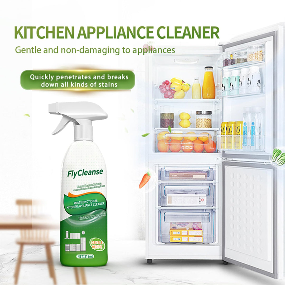 ✨FlyCleanse Natural Enzyme Kitchen Degreaser Spray, Multi‑Purpose Stain & Odor Remover