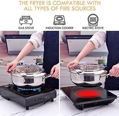 ✨Stainless Steel Frying Pot with Thermometer and Oil Drip Drainer Rack🎉